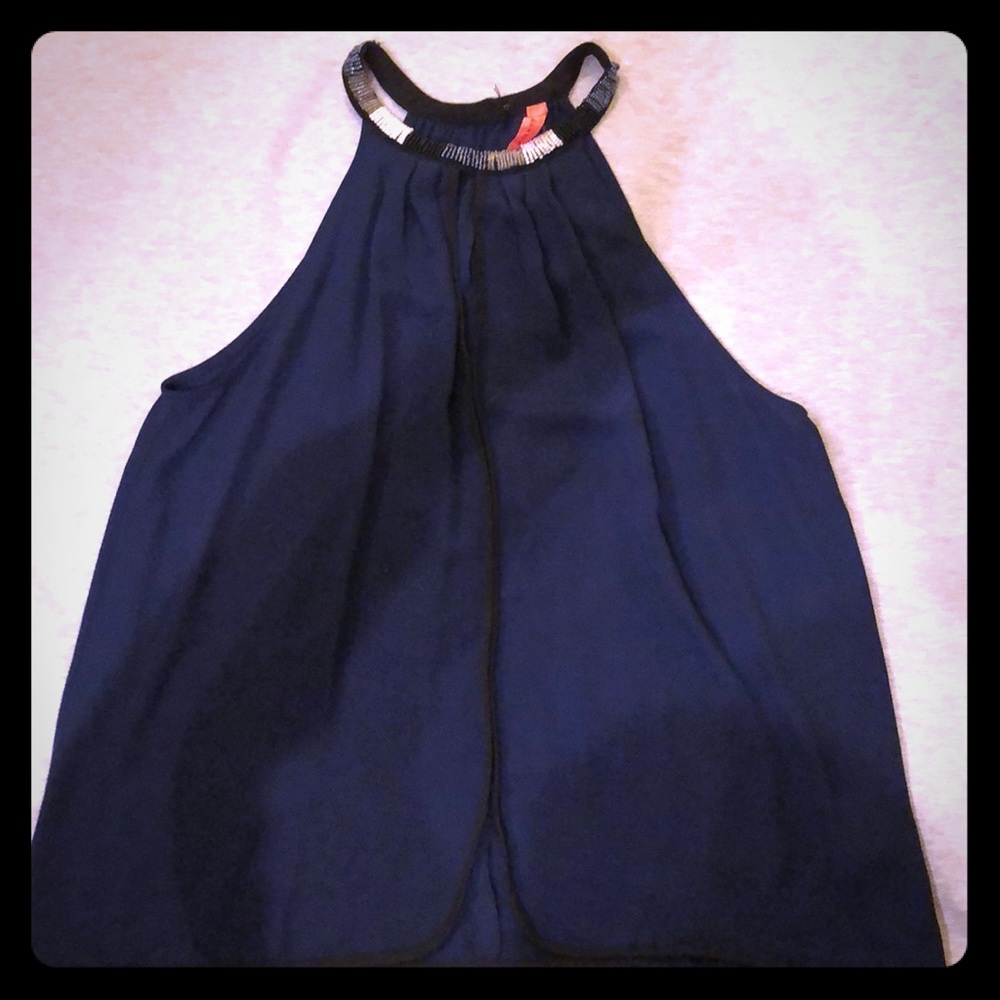 Navy and Black high beaded neck blouse